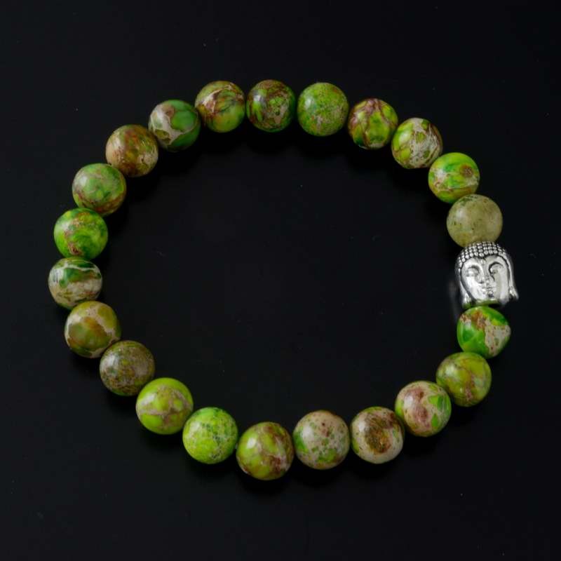 Bracelet Perles En Jaspe Impérial Vert - Fait Main, Sur Mesure, Sans Fermoir
