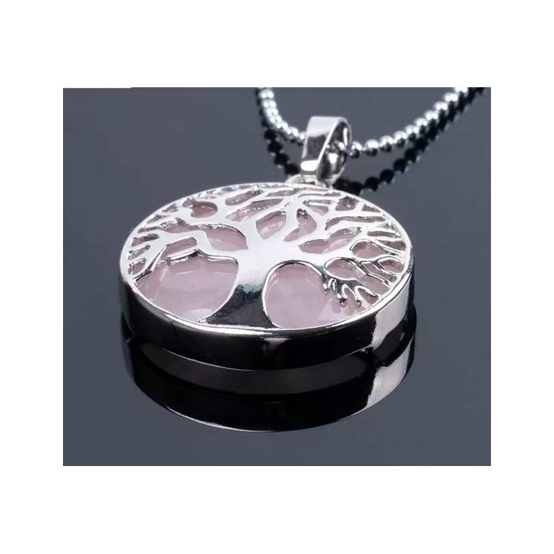 Pendentif Arbre de Vie Quartz Rose